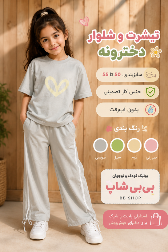 تیشرت شلوار دخترونه راحتی مدل کارگو
