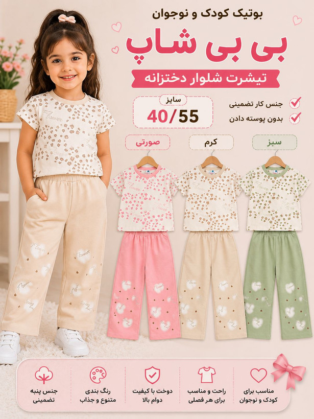 تیشرت شلوار مدل کارگو دخترانه