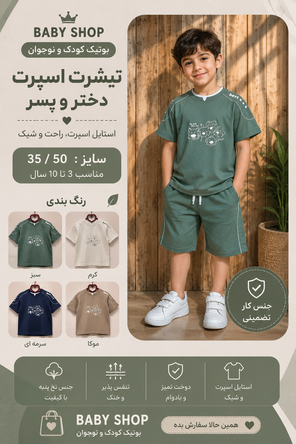 تیشرت اسپرت دخترانه پسرانه نخ پنبه