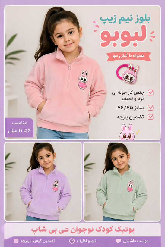بلوز نیم زیپ دخترانه